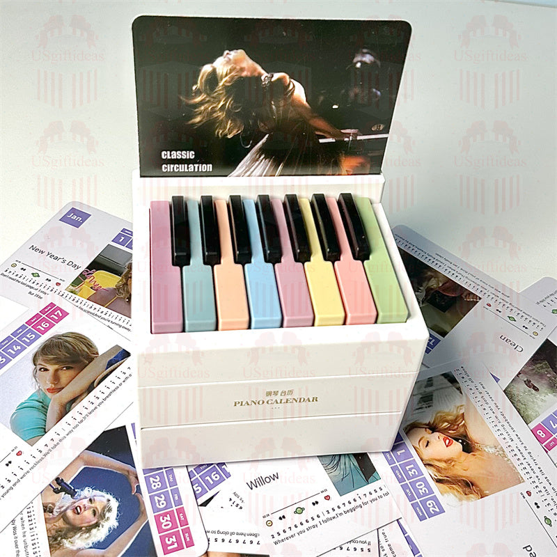 Taylor Piano Calendar 2025 Playable Mini Piano Calendar Desktop with 27 Music Calendar Cards 52 Swiftie Songs Gift for Fans