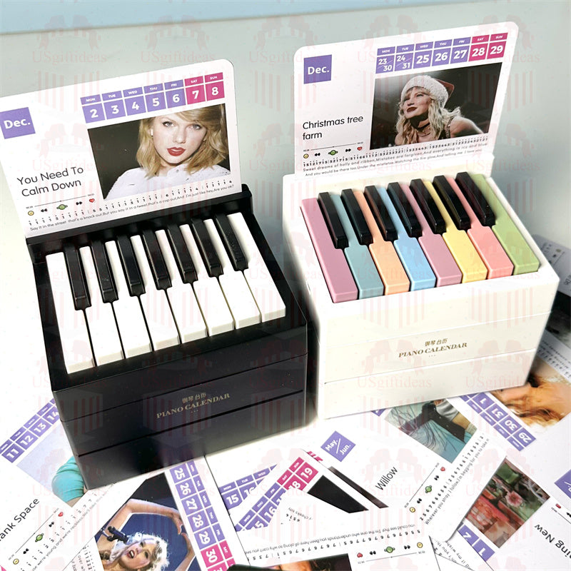 Taylor Piano Calendar 2025 Playable Mini Piano Calendar Desktop with 27 Music Calendar Cards 52 Swiftie Songs Gift for Fans