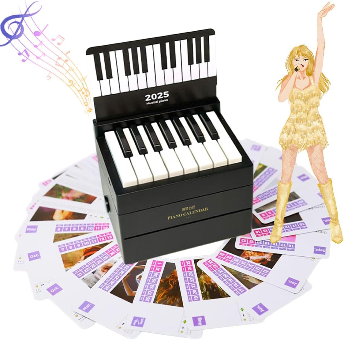 Taylor Piano Calendar 2025 Playable Mini Piano Calendar Desktop with 27 Music Calendar Cards 52 Swiftie Songs Gift for Fans