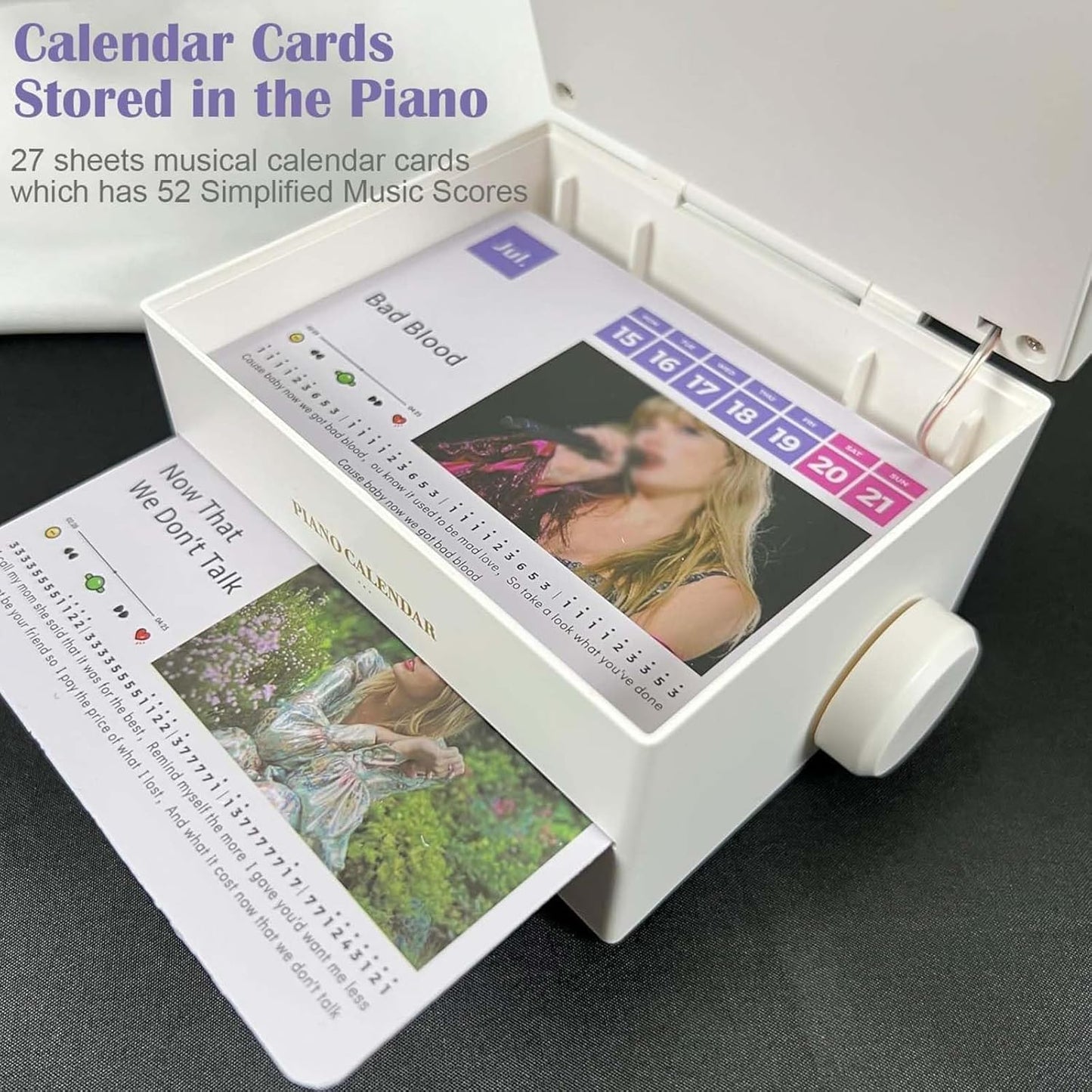 Taylor Piano Calendar 2025 Playable Mini Piano Calendar Desktop with 27 Music Calendar Cards 52 Swiftie Songs Gift for Fans
