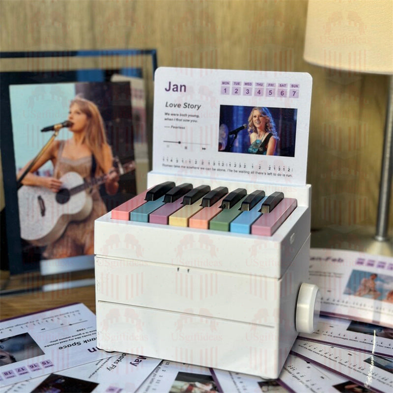 Taylor Piano Calendar 2025 Playable Mini Piano Calendar Desktop with 27 Music Calendar Cards 52 Swiftie Songs Gift for Fans