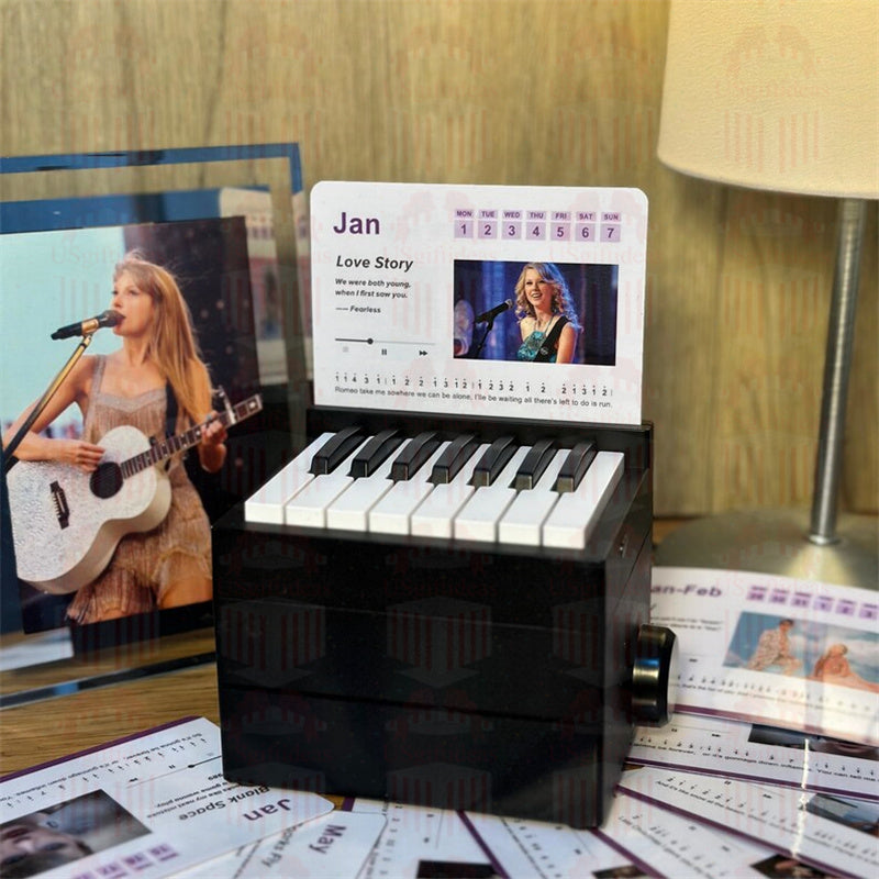 Taylor Piano Calendar 2025 Playable Mini Piano Calendar Desktop with 27 Music Calendar Cards 52 Swiftie Songs Gift for Fans