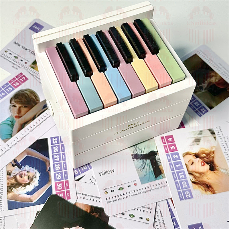 Taylor Piano Calendar 2025 Playable Mini Piano Calendar Desktop with 27 Music Calendar Cards 52 Swiftie Songs Gift for Fans