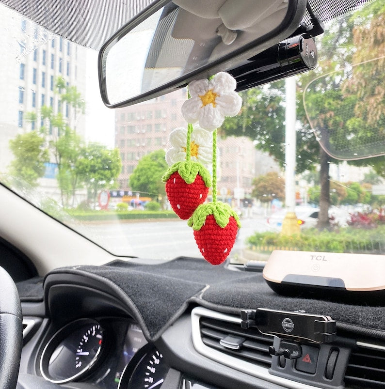 Super Cute strawberry fruit car decor, Crochet Red/Pink Strawberry ca –  USgiftideas