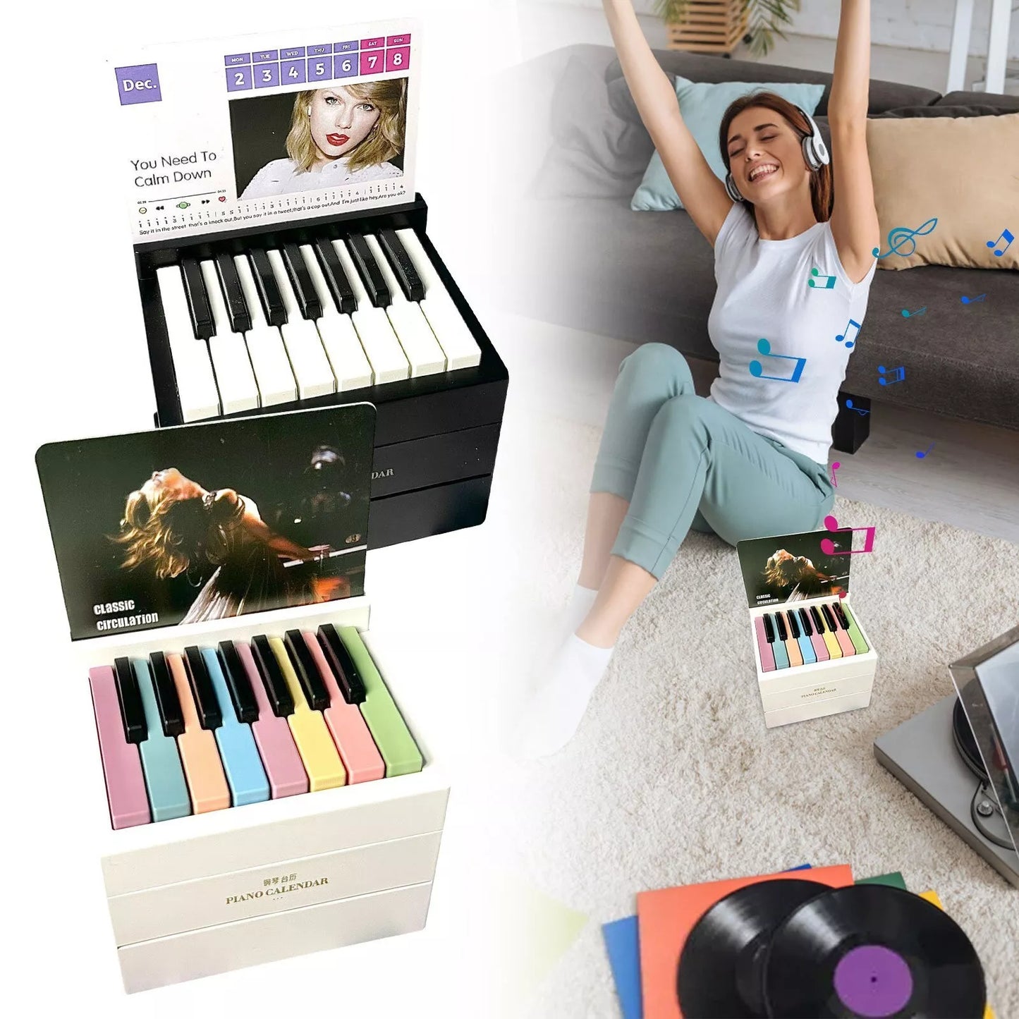 Taylor Piano Calendar 2025 Playable Mini Piano Calendar Desktop with 27 Music Calendar Cards 52 Swiftie Songs Gift for Fans