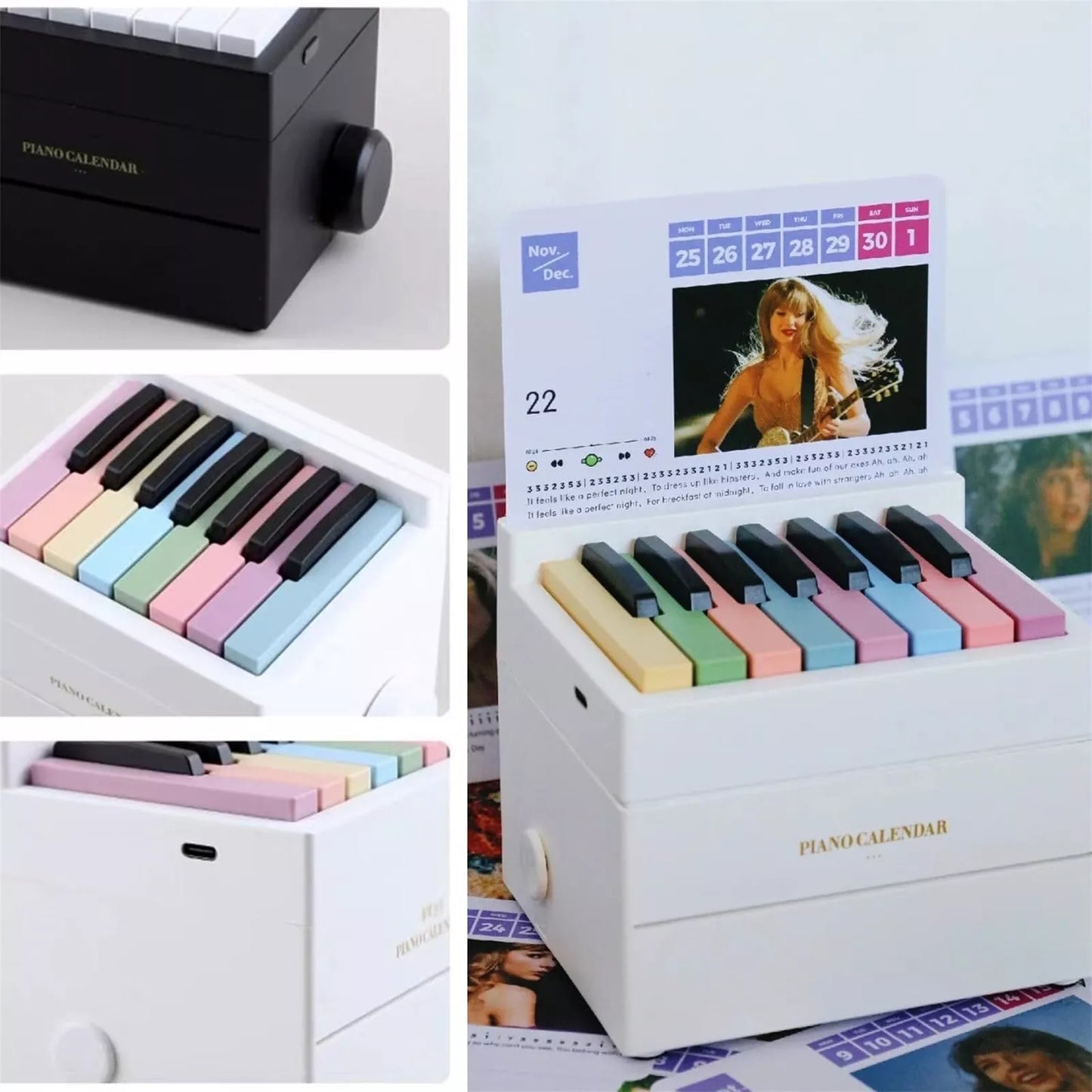 Taylor Piano Calendar 2025 Playable Mini Piano Calendar Desktop with 27 Music Calendar Cards 52 Swiftie Songs Gift for Fans