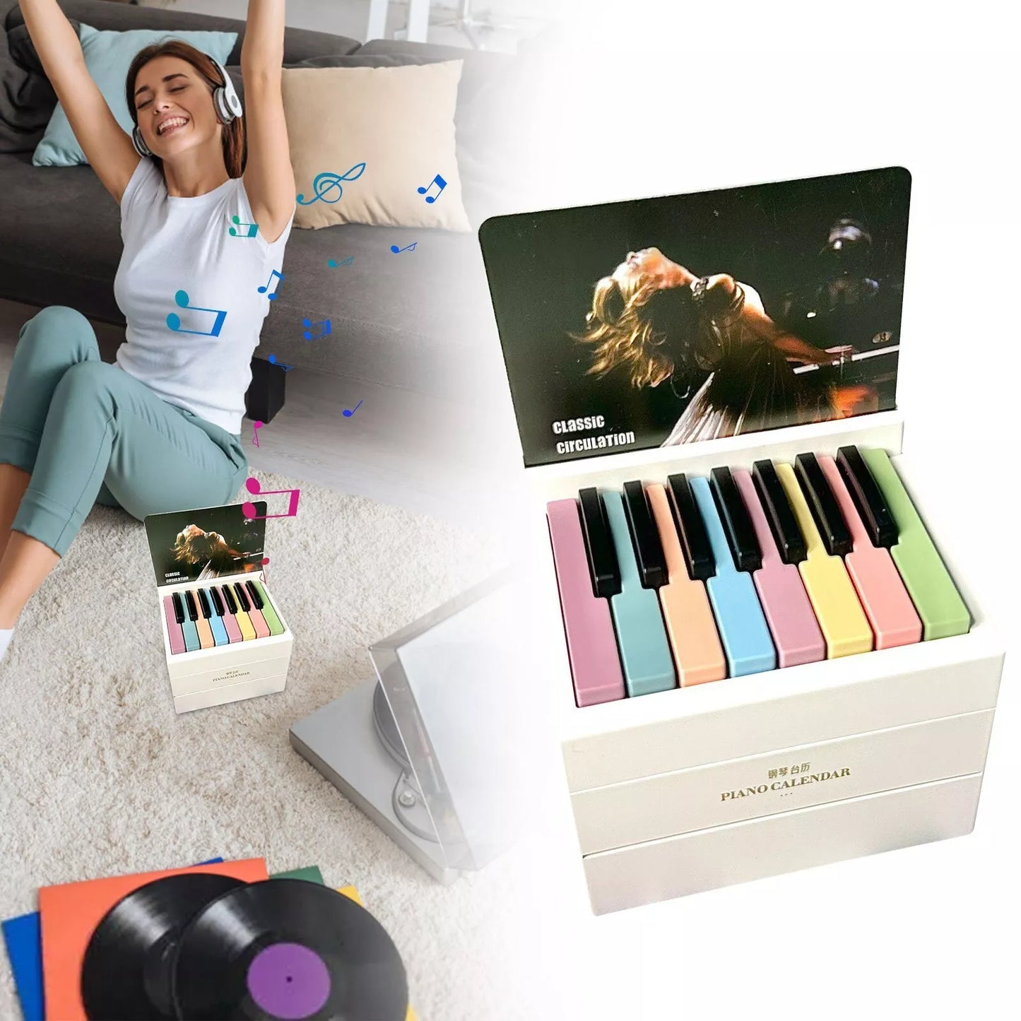 Taylor Piano Calendar 2025 Playable Mini Piano Calendar Desktop with 27 Music Calendar Cards 52 Swiftie Songs Gift for Fans