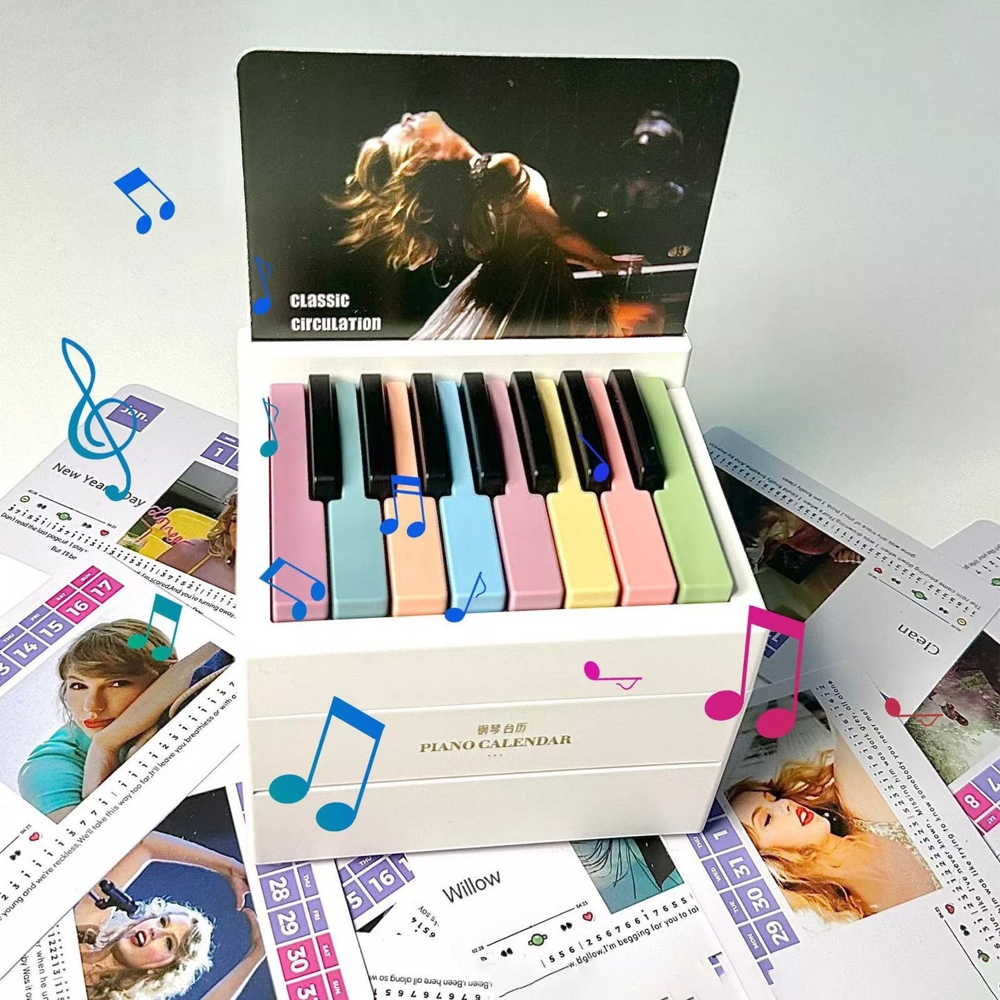 Taylor Piano Calendar 2025 Playable Mini Piano Calendar Desktop with 27 Music Calendar Cards 52 Swiftie Songs Gift for Fans