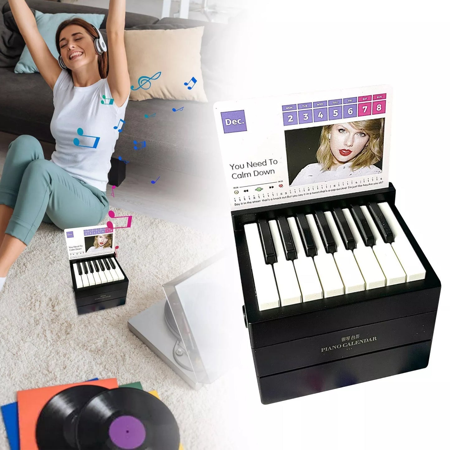 Taylor Piano Calendar 2025 Playable Mini Piano Calendar Desktop with 27 Music Calendar Cards 52 Swiftie Songs Gift for Fans