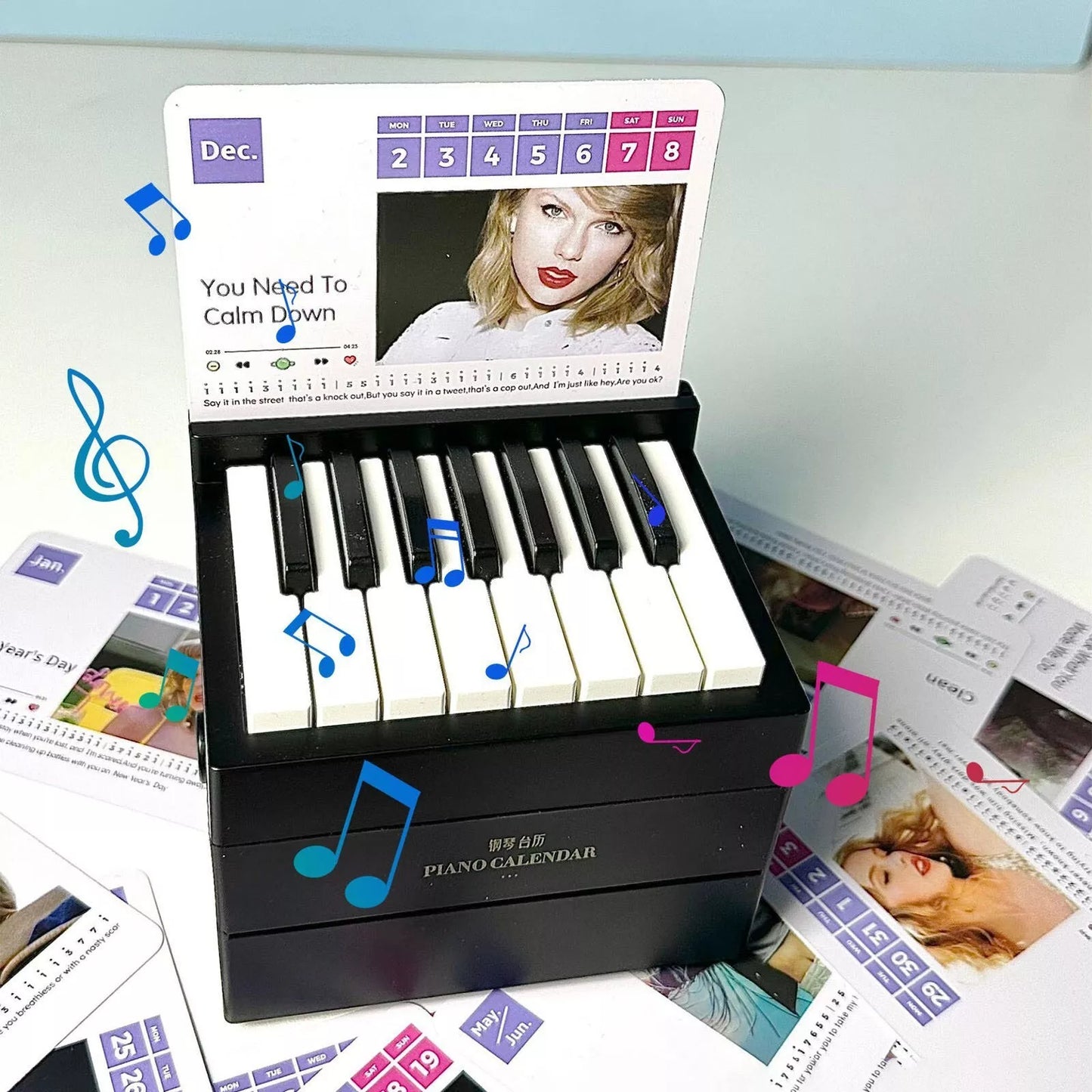 Taylor Piano Calendar 2025 Playable Mini Piano Calendar Desktop with 27 Music Calendar Cards 52 Swiftie Songs Gift for Fans