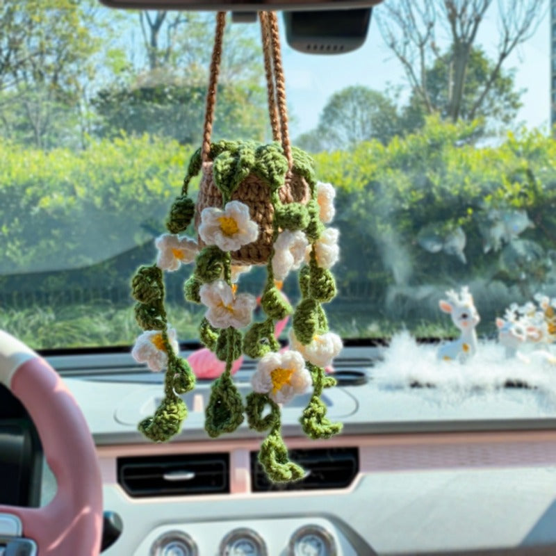 Boho Car Plant Crochet Hanging Basket, Cute Car Accessories for Women Men  Handmade Knitted Rear View Mirror Accessories Car Accessories Interior  Aesthetic – USgiftideas