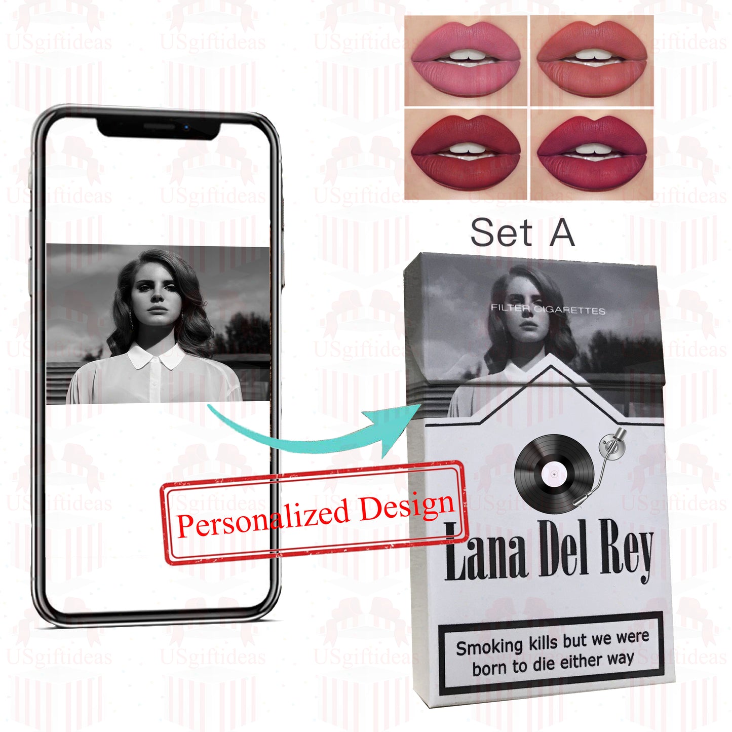 Lana Del Rey Lipstick Set, Personalized Christmas Gifts, Lana Del Rey Poster Cigarette Box