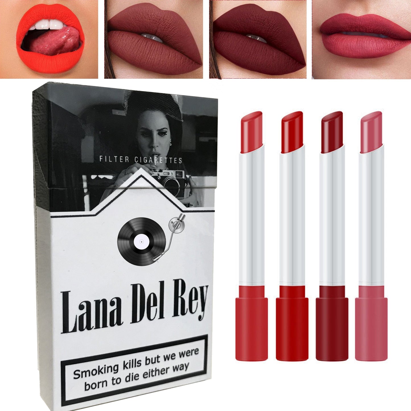 Lana Del Rey Lipstick Set With Lana Del Rey Poster Cigarette Box Personalized Christmas Gifts,