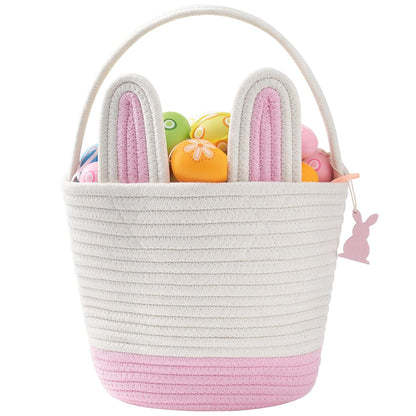 Easter Baskets for Kids - Grey Large Woven Bunny Easter Basket Empty with Handle - Kids Egg Big Personalized Easter Baskets for Boys, Girls, Toddler, Babies, Infant - Easter Gifts