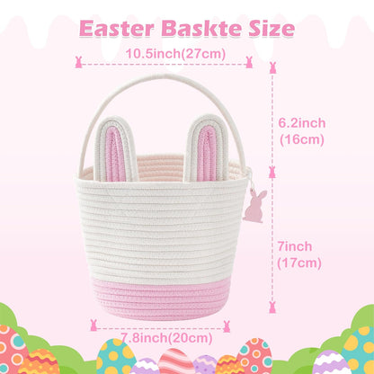 Easter Baskets for Kids - Grey Large Woven Bunny Easter Basket Empty with Handle - Kids Egg Big Personalized Easter Baskets for Boys, Girls, Toddler, Babies, Infant - Easter Gifts