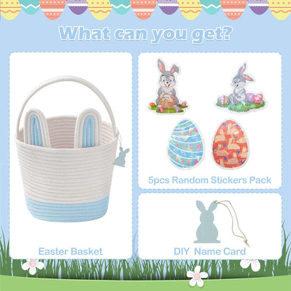 Easter Baskets for Kids - Grey Large Woven Bunny Easter Basket Empty with Handle - Kids Egg Big Personalized Easter Baskets for Boys, Girls, Toddler, Babies, Infant - Easter Gifts