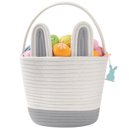 Easter Baskets for Kids - Grey Large Woven Bunny Easter Basket Empty with Handle - Kids Egg Big Personalized Easter Baskets for Boys, Girls, Toddler, Babies, Infant - Easter Gifts