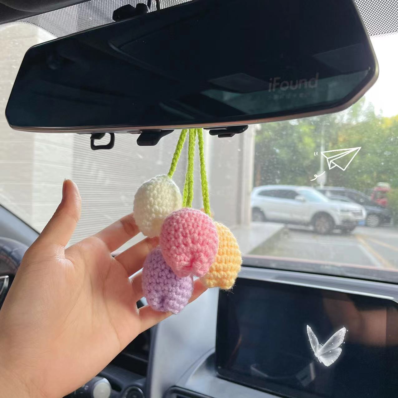 Simulated Plants Crochet Rear View Mirror Accessories, Swinging Mushroom Car Hanging Ornament Cute Women Interior Car Decor Charms