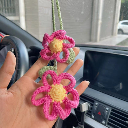 Simulated Plants Crochet Rear View Mirror Accessories, Swinging Mushroom Car Hanging Ornament Cute Women Interior Car Decor Charms