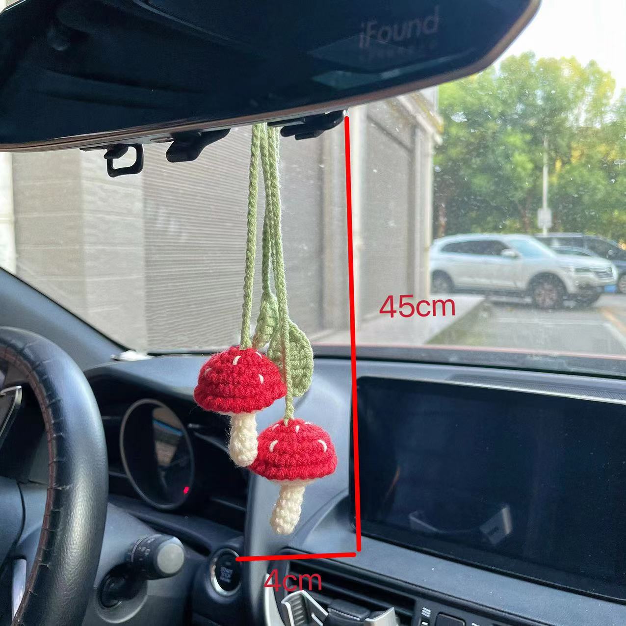 Simulated Plants Crochet Rear View Mirror Accessories, Swinging Mushroom Car Hanging Ornament Cute Women Interior Car Decor Charms