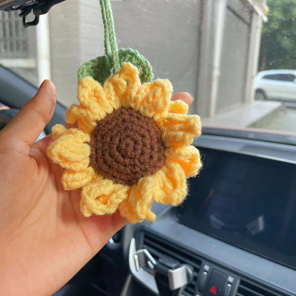 Simulated Plants Crochet Rear View Mirror Accessories, Swinging Mushroom Car Hanging Ornament Cute Women Interior Car Decor Charms