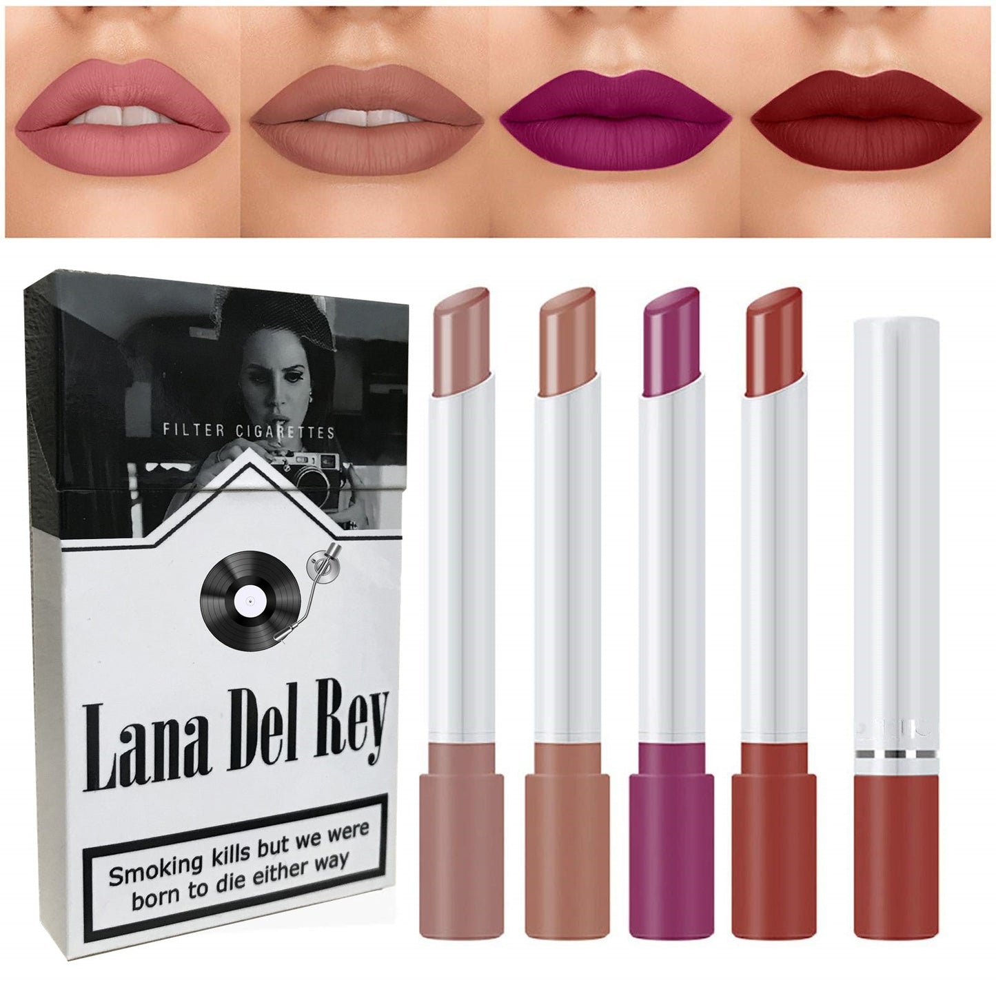 Lana Del Rey Lipstick Set With Lana Del Rey Poster Cigarette Box Personalized Christmas Gifts,