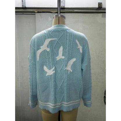 1989 Version Embroidered Cardigan Sweater, Valentine Gifts for Swifties Oversized Blue Knitted Cardigan