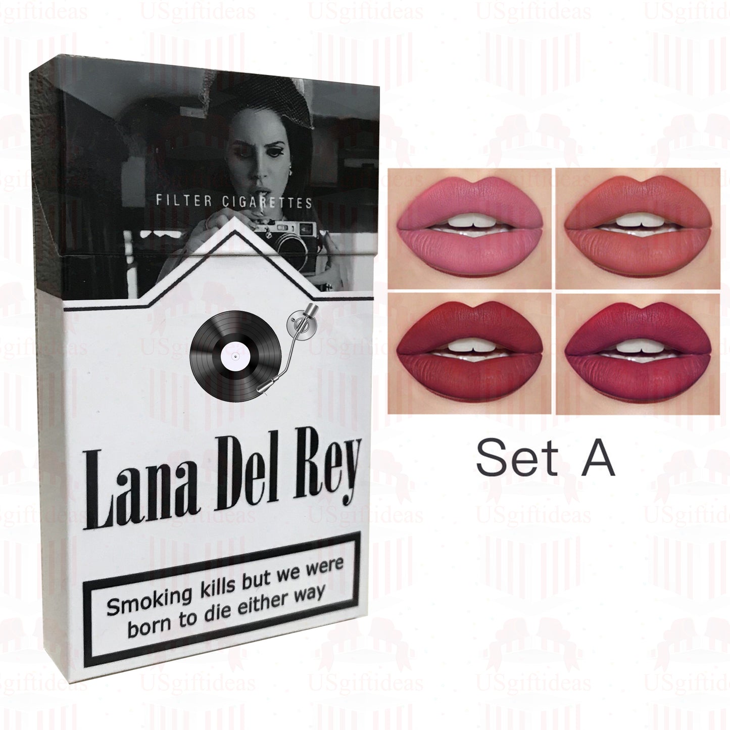 Lana Del Rey Lipstick Set With Lana Del Rey Poster Cigarette Box Personalized Christmas Gifts,