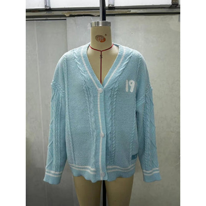 1989 Version Embroidered Cardigan Sweater, Valentine Gifts for Swifties Oversized Blue Knitted Cardigan