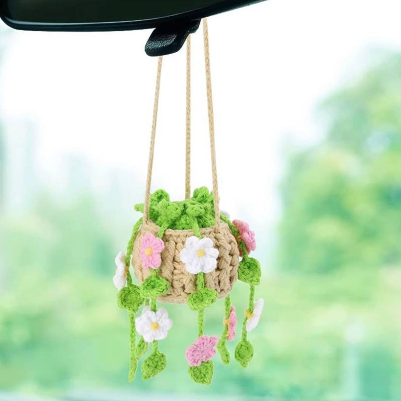 Cute Plants Crochet Rear View Mirror Accessories, Handmade Car Mirror  Hanging Accessories, Rearview Mirror Accessories Car Ornament For Women,  Flowers
