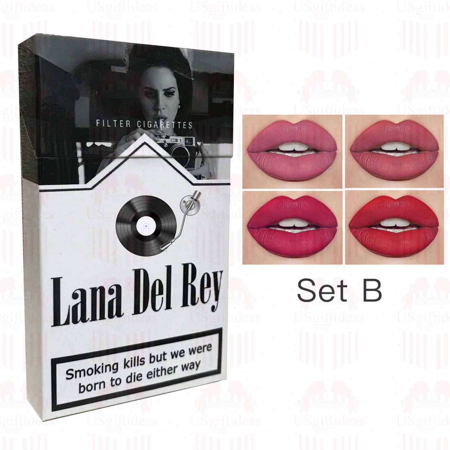 Lana Del Rey Lipstick Set With Lana Del Rey Poster Cigarette Box Personalized Christmas Gifts,